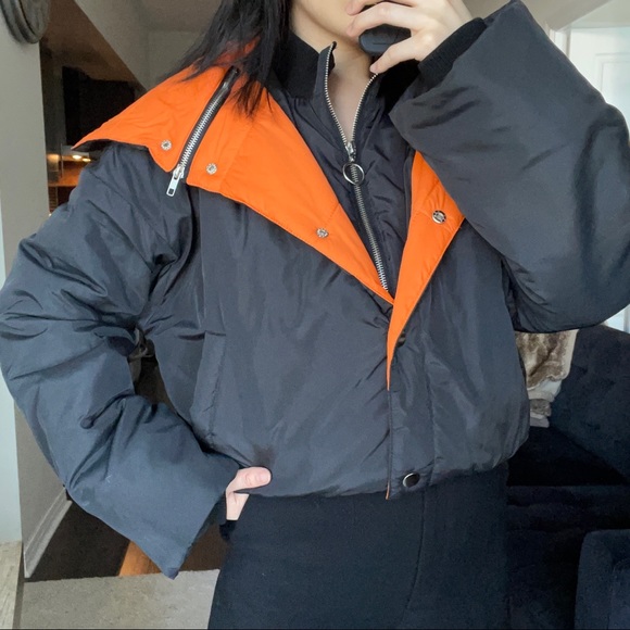 Bomber jacket with big orange collar detail - Picture 1 of 11